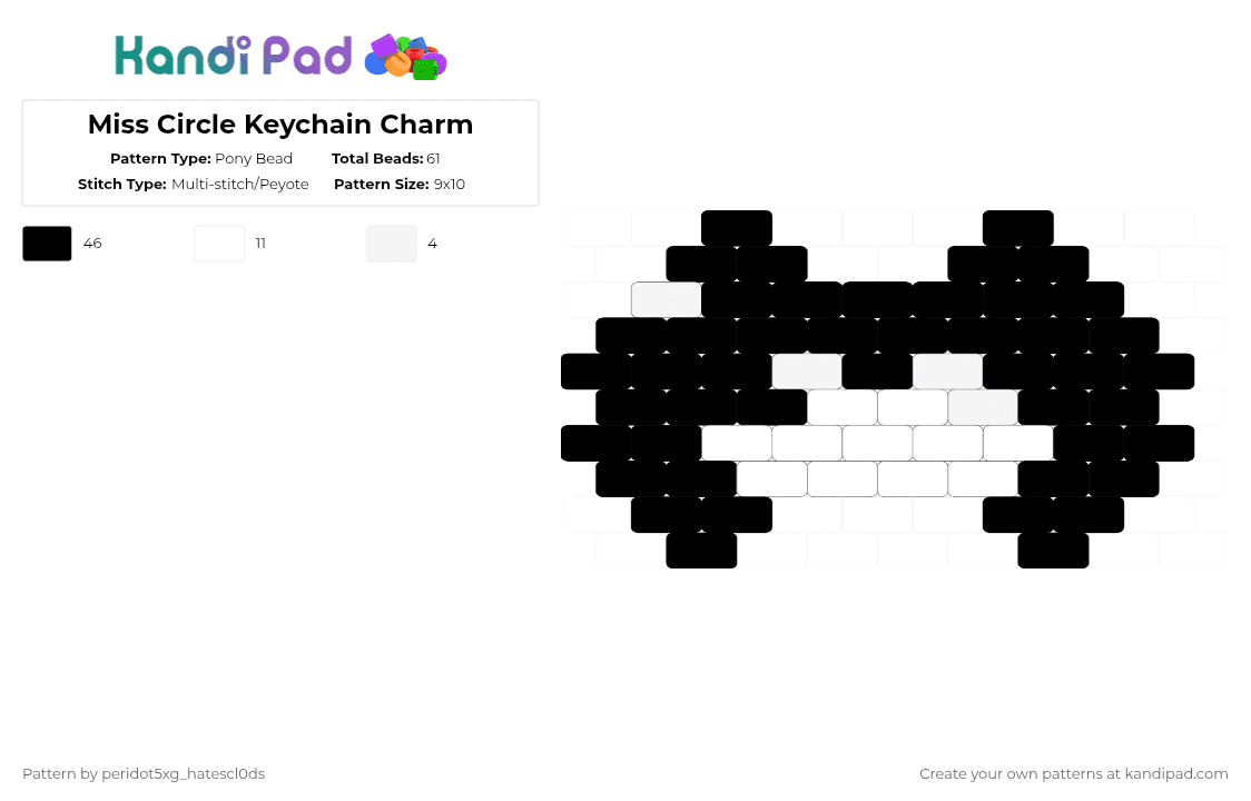 Miss Circle Keychain Charm - Pony Bead Pattern by amity_dawizard on Kandi Pad - black, fpe, kandicharm, misscircle