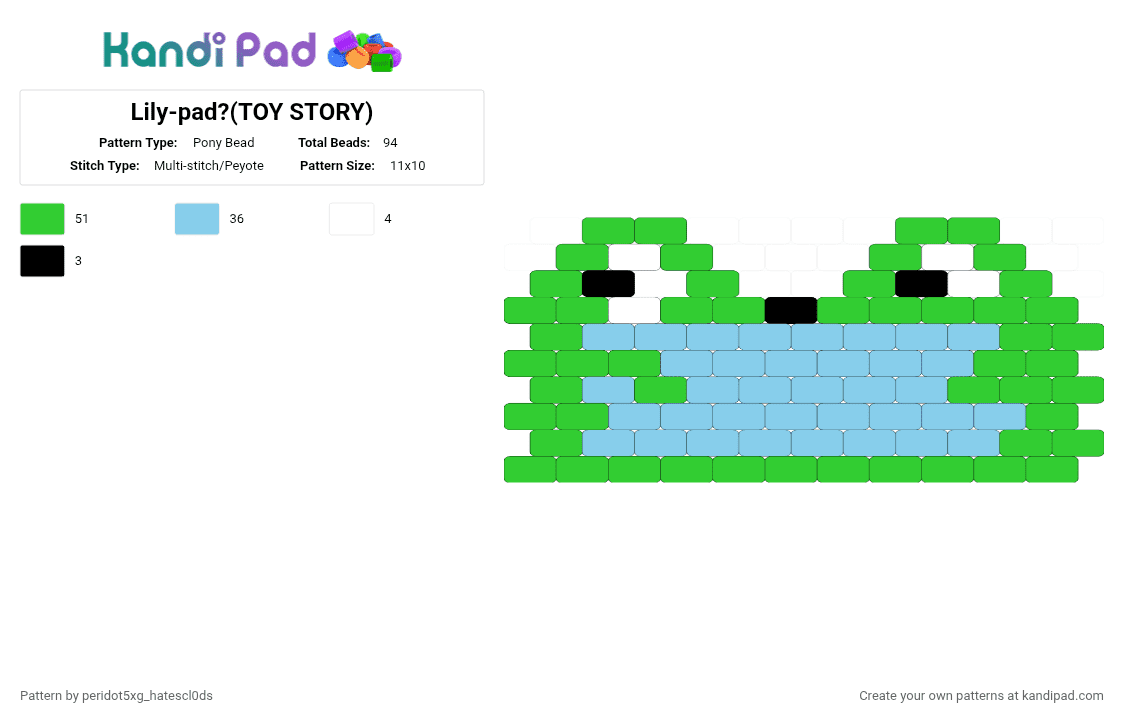 Lily-pad?(TOY STORY) - Pony Bead Pattern by amity_dawizard on Kandi Pad - green, light blue