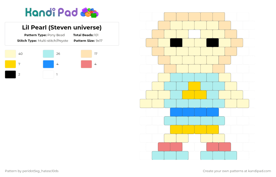 Lil Pearl (Steven universe) - Pony Bead Pattern by peridot5xg_hatescl0ds on Kandi Pad - yellow,light blue,pearl,stevenuniverse,kandi