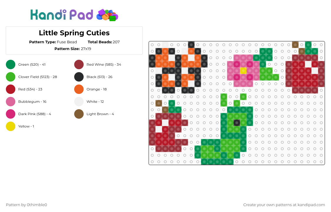 Little Spring Cuties - Fuse Bead Pattern by 0thimble0 on Kandi Pad - green,red