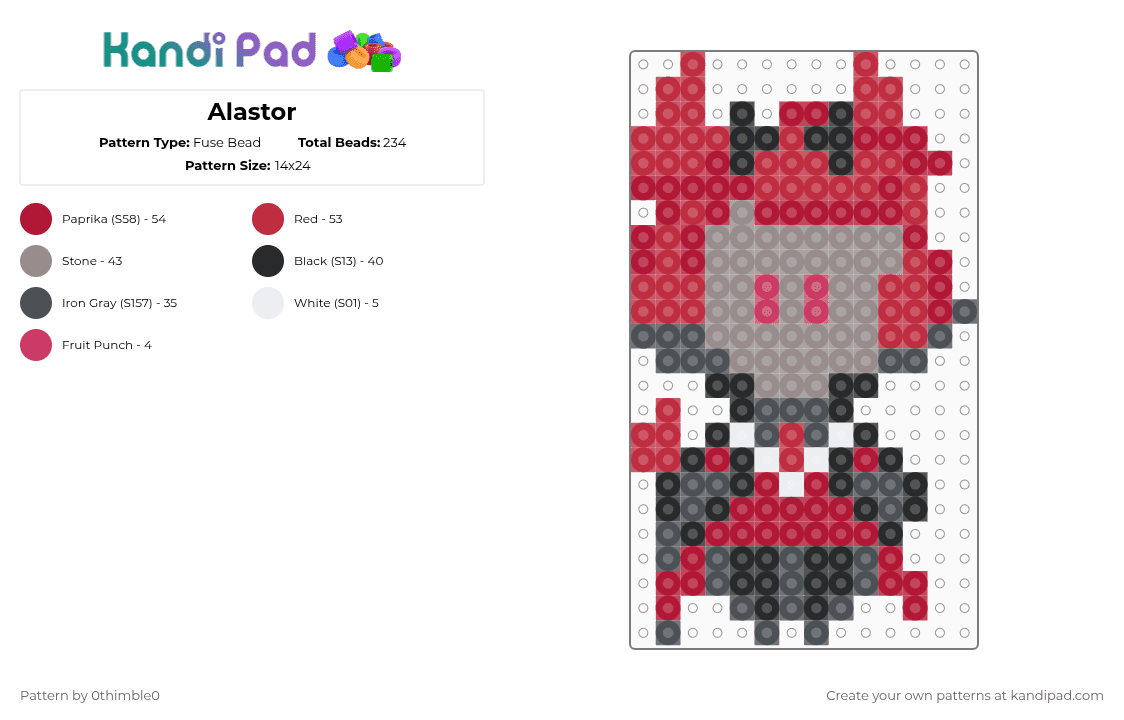Alastor - Fuse Bead Pattern by 0thimble0 on Kandi Pad - 