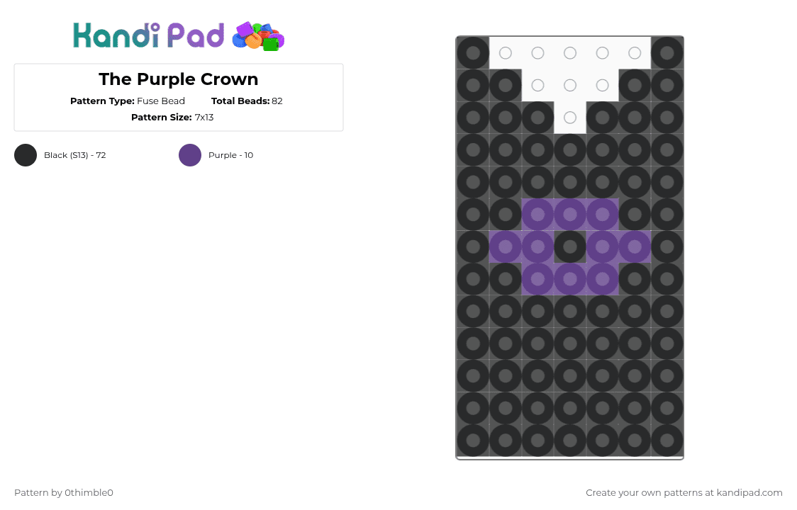 The Purple Crown - Fuse Bead Pattern by 0thimble0 on Kandi Pad - black