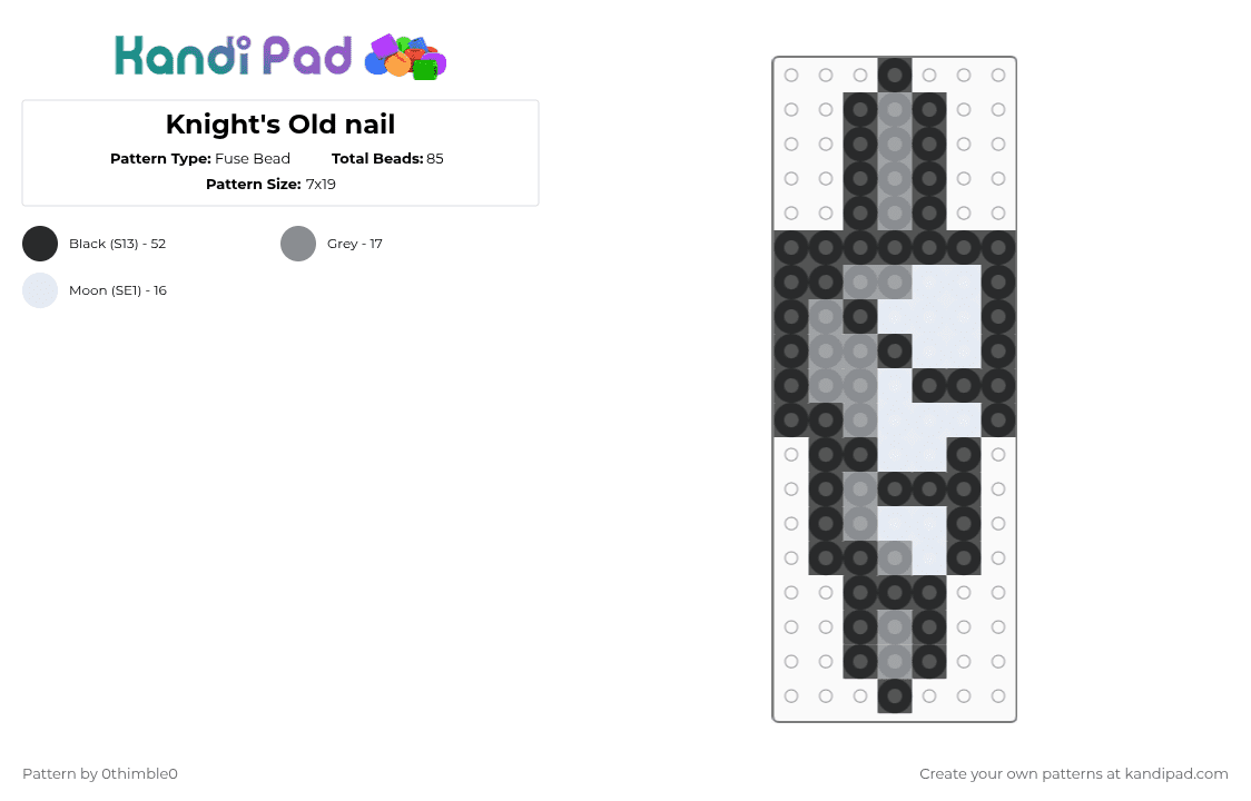 Knight\'s Old nail - Fuse Bead Pattern by 0thimble0 on Kandi Pad - white,gray