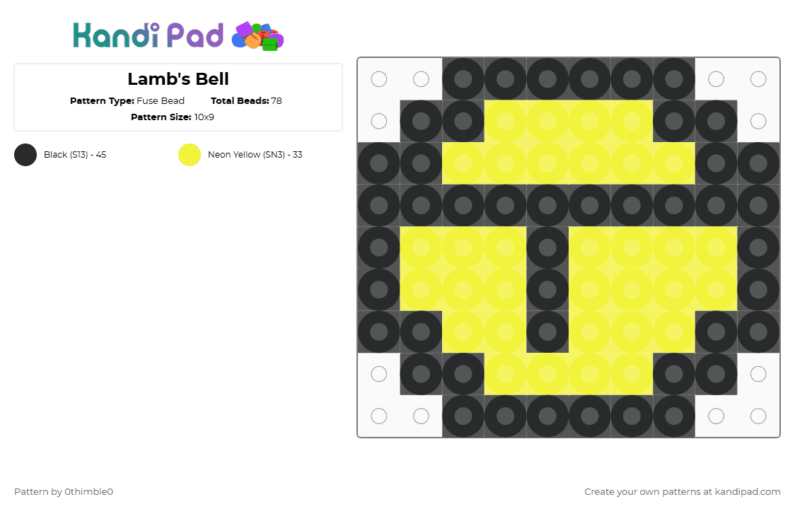 Lamb\'s Bell - Fuse Bead Pattern by 0thimble0 on Kandi Pad - black,yellow