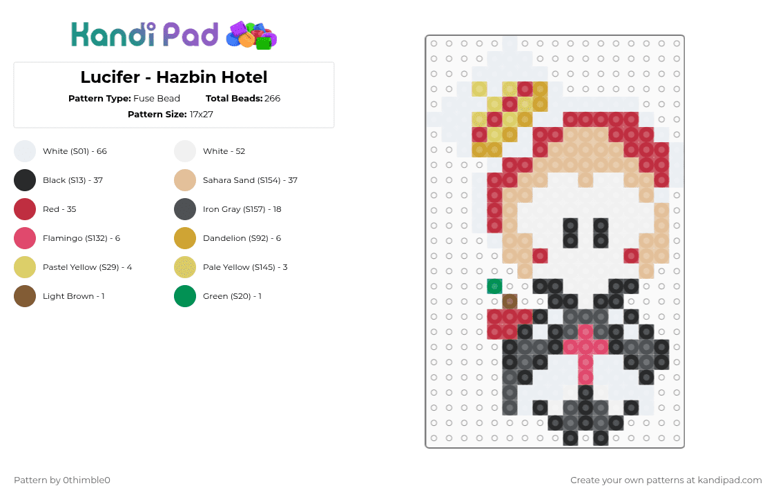 Lucifer - Hazbin Hotel - Fuse Bead Pattern by 0thimble0 on Kandi Pad - white,purple,beige,red