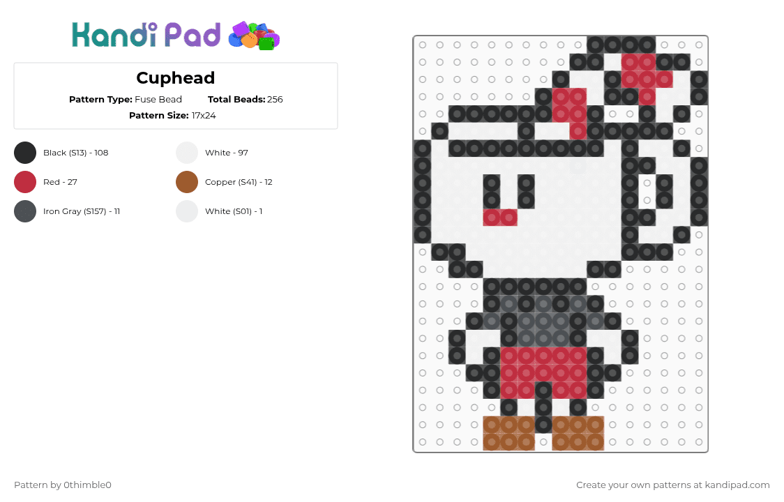 Cuphead - Fuse Bead Pattern by 0thimble0 on Kandi Pad - white,red