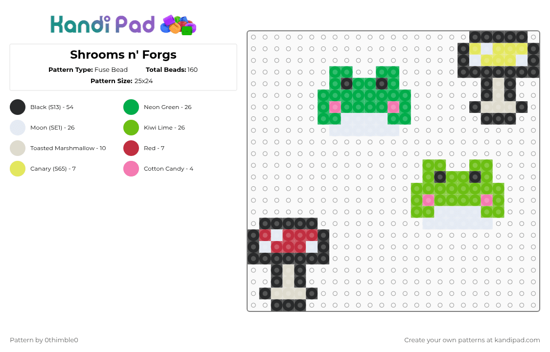 Shrooms n\' Forgs - Fuse Bead Pattern by 0thimble0 on Kandi Pad - green