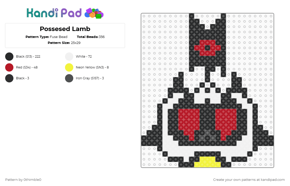 Possesed Lamb - Fuse Bead Pattern by 0thimble0 on Kandi Pad - black,white,red