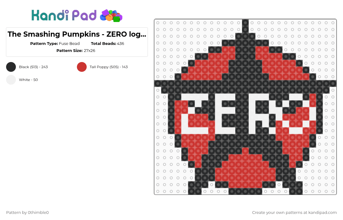 The Smashing Pumpkins - ZERO logo w/ red and black star - Fuse Bead Pattern by 0thimble0 on Kandi Pad - red