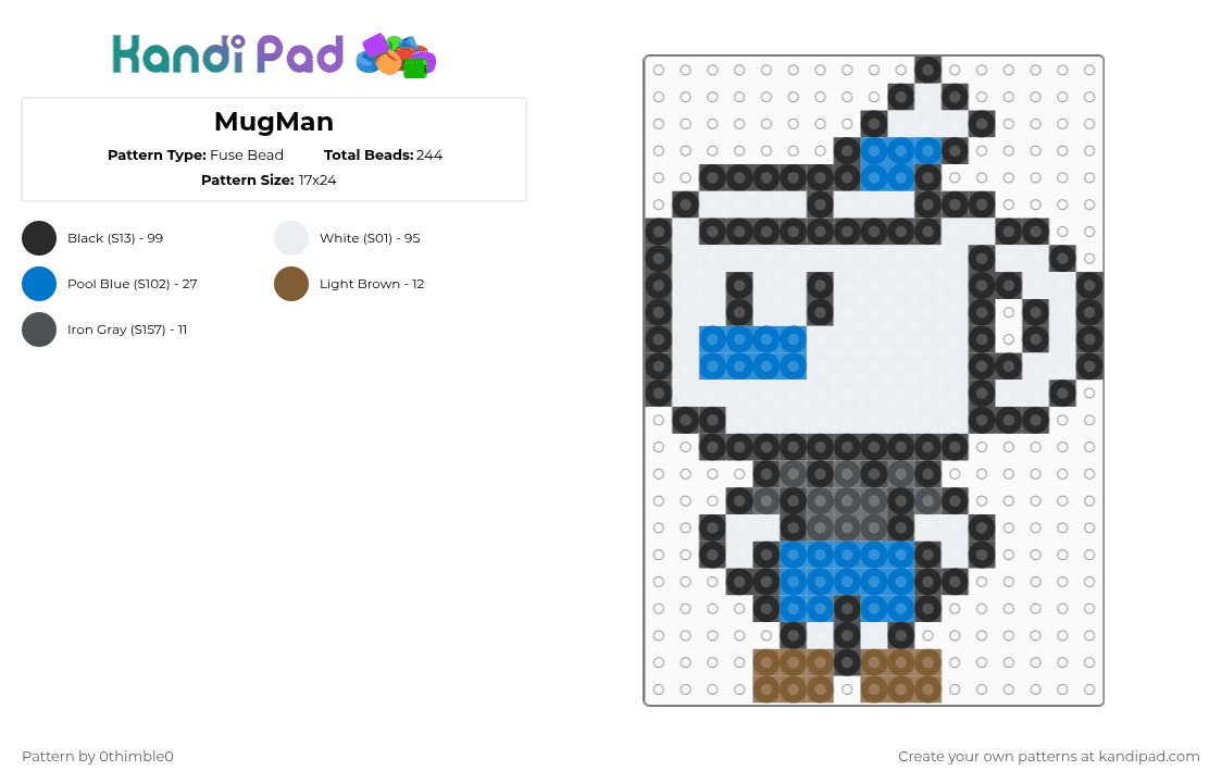 MugMan - Fuse Bead Pattern by 0thimble0 on Kandi Pad - white,blue