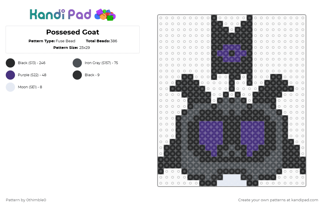 Possesed Goat - Fuse Bead Pattern by 0thimble0 on Kandi Pad - black,purple