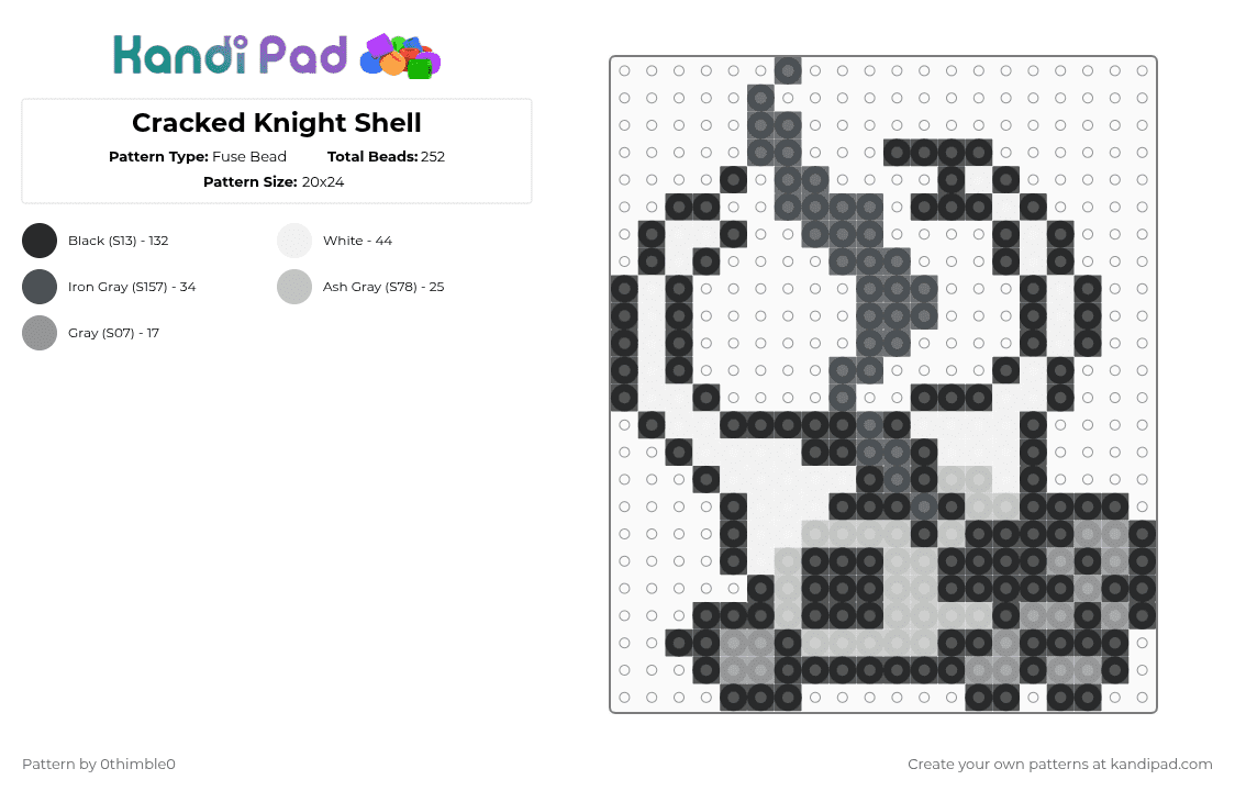 Cracked Knight Shell - Fuse Bead Pattern by 0thimble0 on Kandi Pad - black,beige,purple