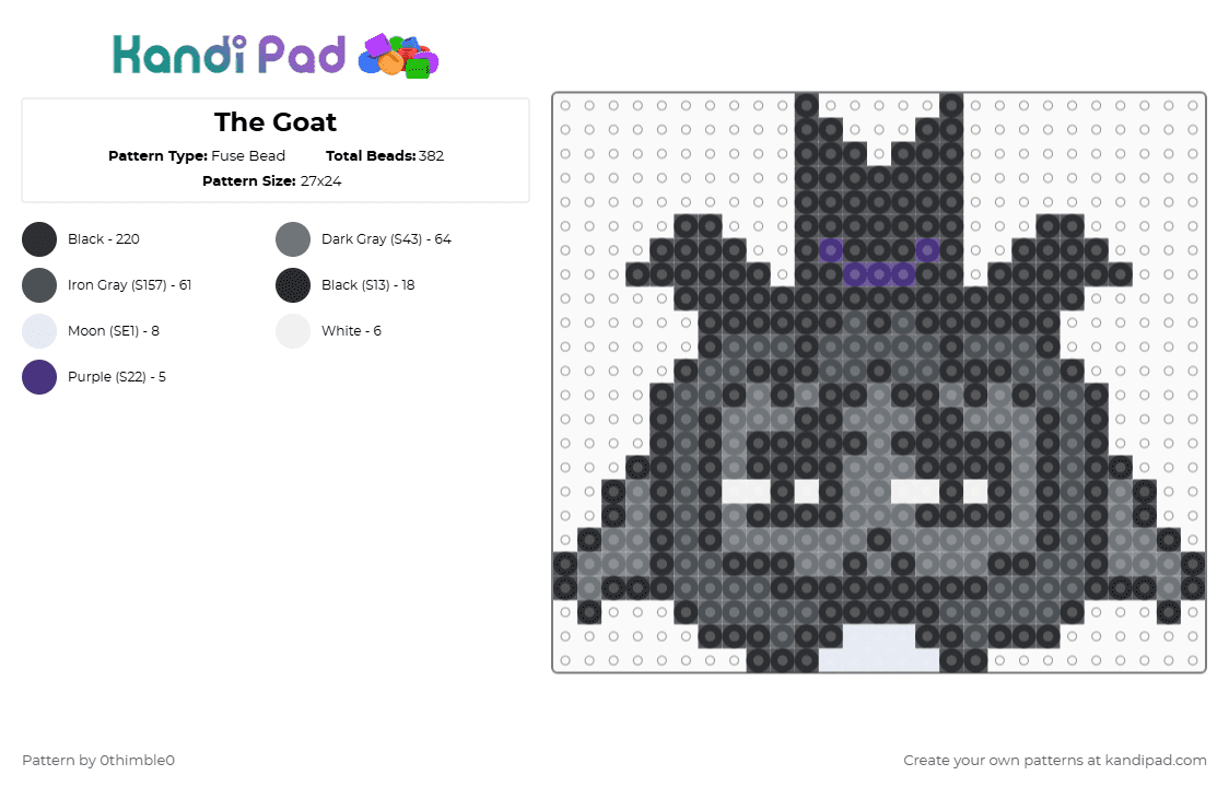 The Goat - Fuse Bead Pattern by 0thimble0 on Kandi Pad - black,purple,gray