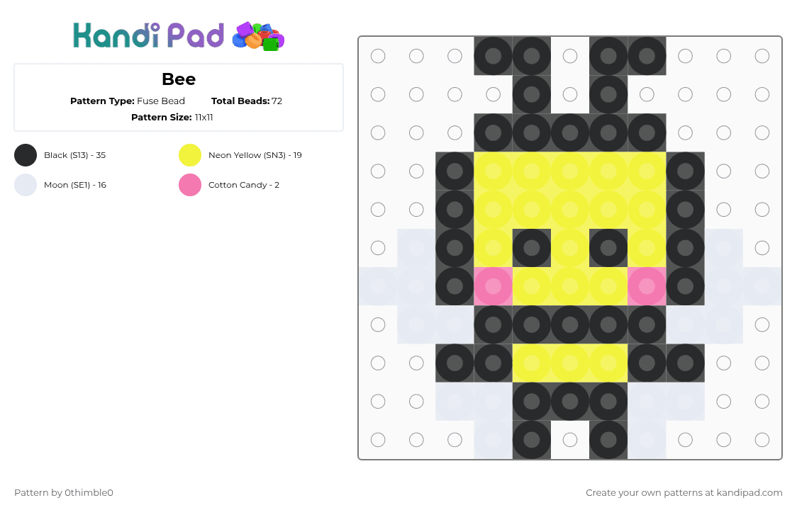 Bee - Fuse Bead Pattern by 0thimble0 on Kandi Pad - yellow