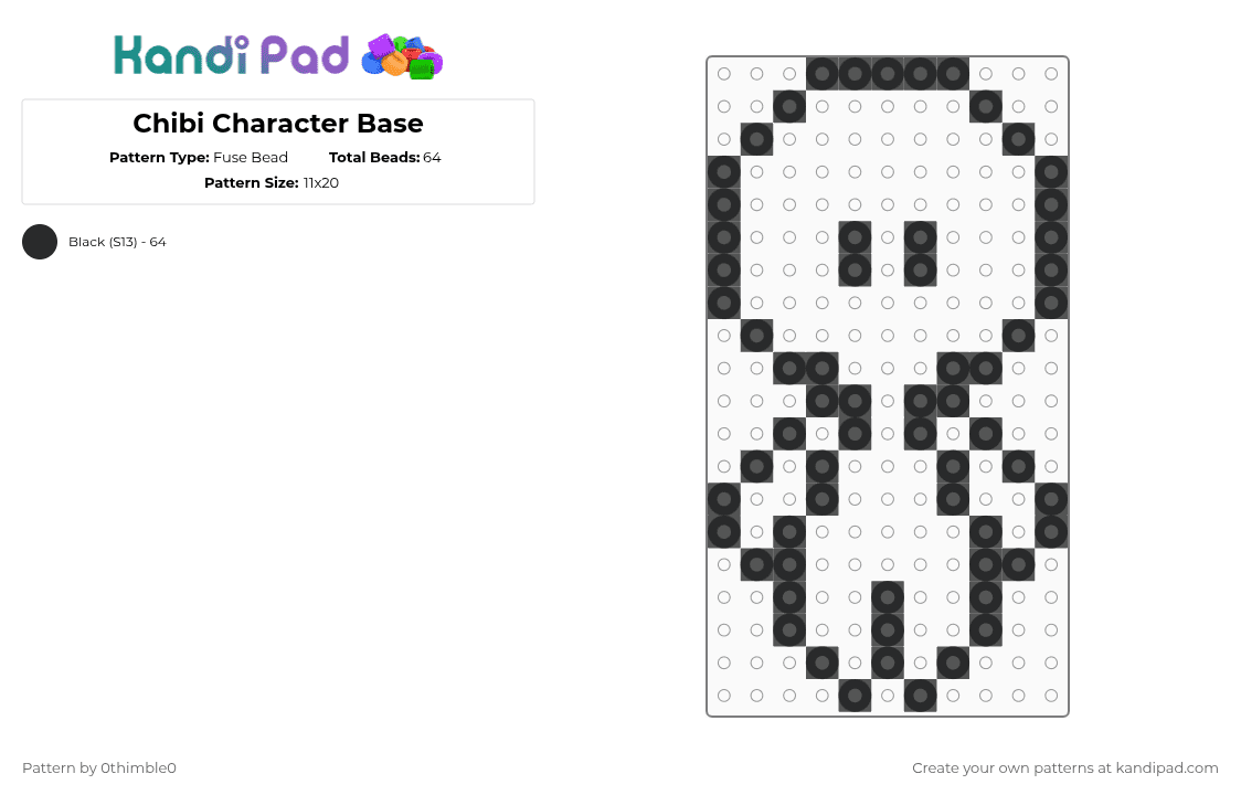 Chibi Character Base - Fuse Bead Pattern by 0thimble0 on Kandi Pad - black