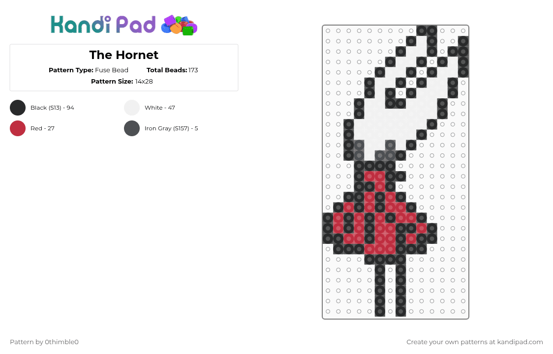 The Hornet - Fuse Bead Pattern by 0thimble0 on Kandi Pad - black,white,red