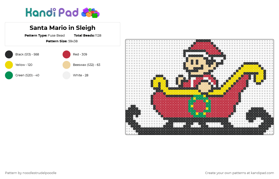 Santa Mario in Sleigh - Fuse Bead Pattern by noodlestrudelpoodle on Kandi Pad - black,red