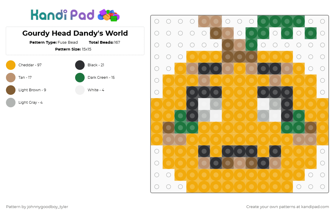 Gourdy Head Dandy\'s World - Fuse Bead Pattern by johnnygoodboy_tyler on Kandi Pad - orange,pumpkin,dandys world