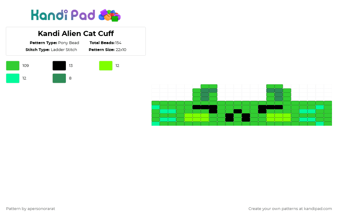 Kandi Alien Cat Cuff Pony Bead Pattern - Kandi Pad | Kandi Patterns ...