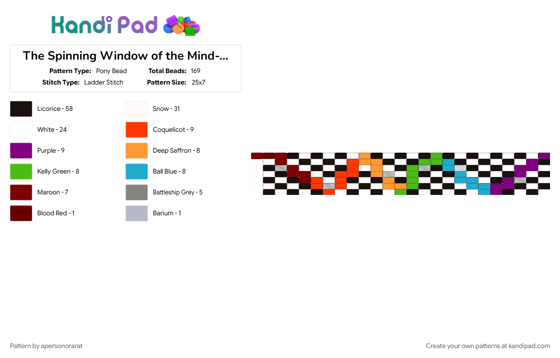 The Spinning Window of the Mind-CUFF - Pony Bead Pattern by apersonorarat on Kandi Pad - colorful, cotdsubconscious, crazy, green, monochrome, pink, rainbow, red, spin, white