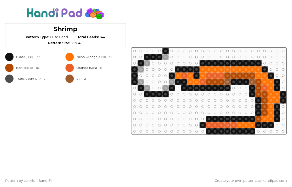 Shrimp - Fuse Bead Pattern by colorfull_kandi91 on Kandi Pad - black,orange,red