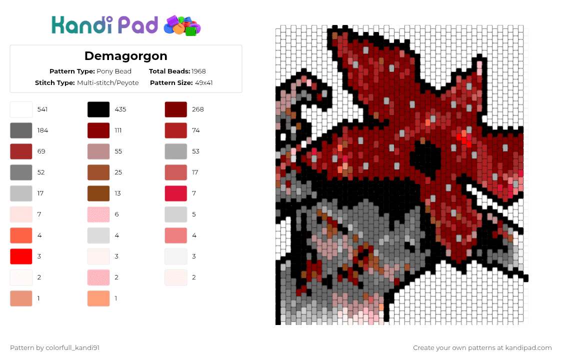 Demagorgon - Pony Bead Pattern by colorfull_kandi91 on Kandi Pad - red,brown,gray,stranger things,demagorgon,slay