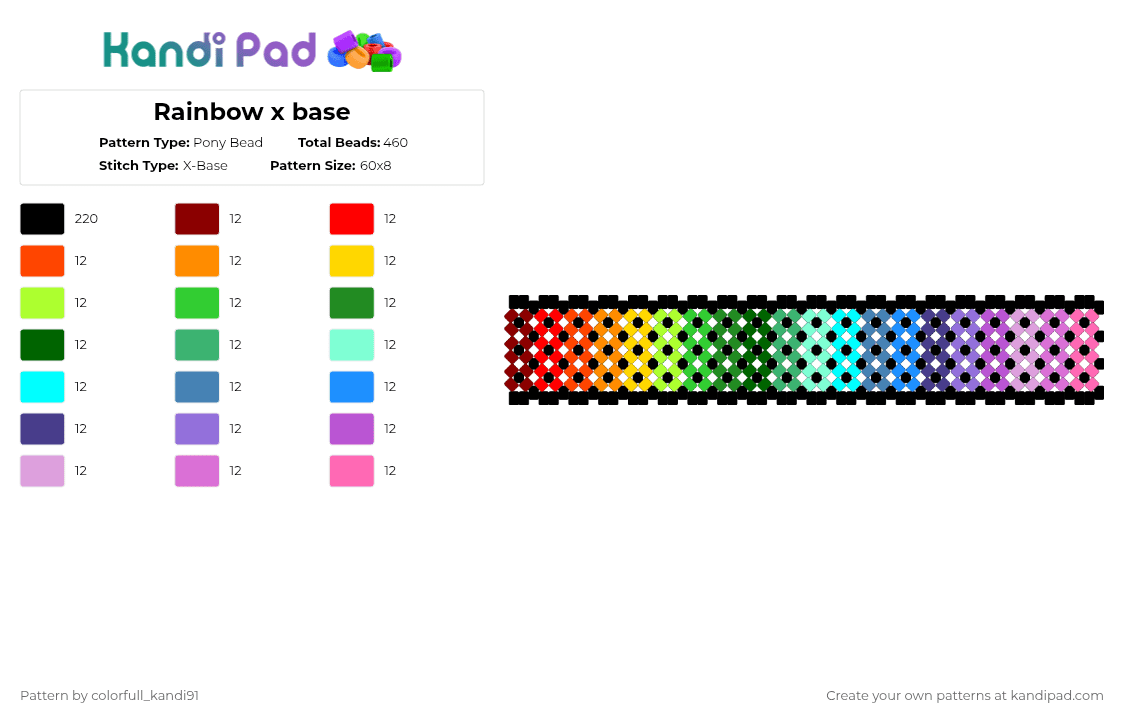 Rainbow x base - Pony Bead Pattern by colorfull_kandi91 on Kandi Pad - black,green,light blue,pink,colorful