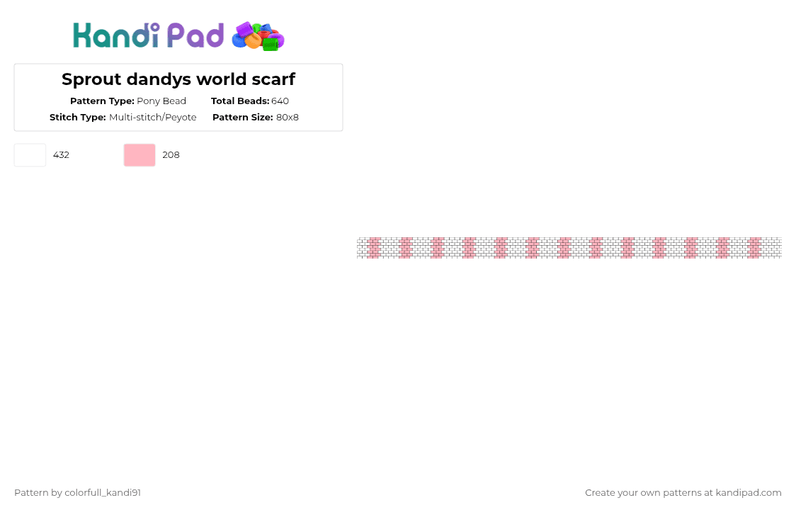 Sprout dandys world scarf - Pony Bead Pattern by colorfull_kandi91 on Kandi Pad - white,pink,scarf,dandys world,stripes,sprout