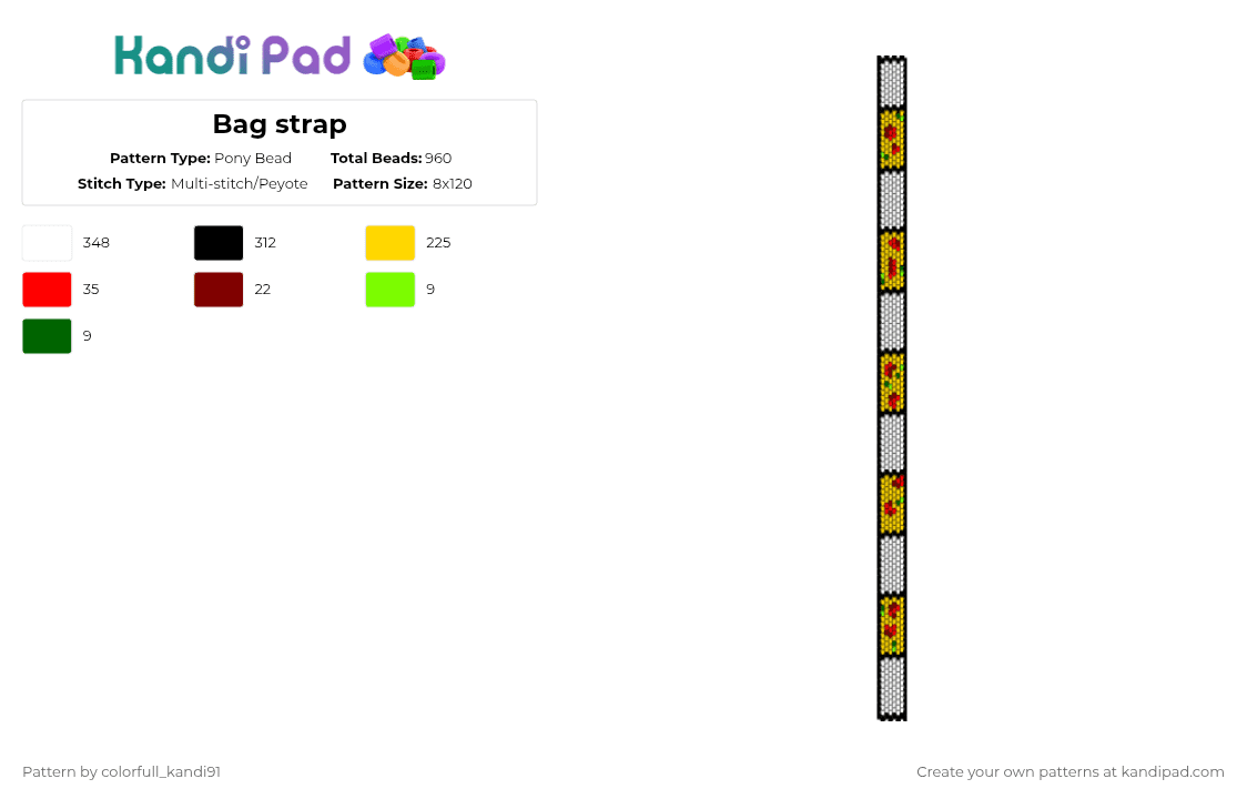Bag strap - Pony Bead Pattern by colorfull_kandi91 on Kandi Pad - white,yellow