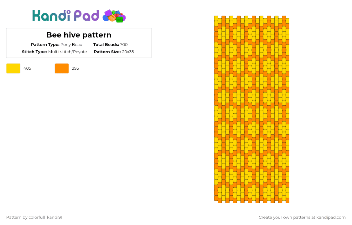 Bee hive pattern - Pony Bead Pattern by colorfull_kandi91 on Kandi Pad - yellow,orange
