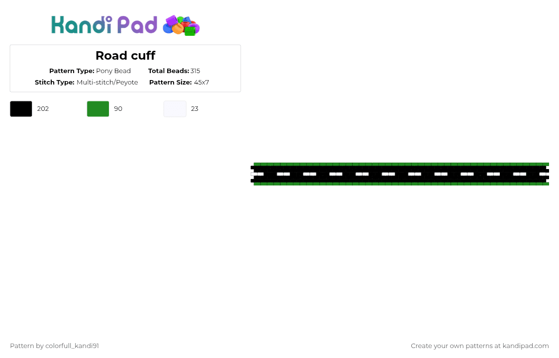 Road cuff - Pony Bead Pattern by colorfull_kandi91 on Kandi Pad - black,green,road,cuff,peyote