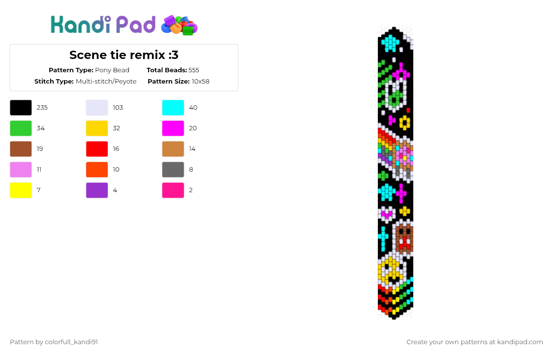Scene tie remix :3 - Pony Bead Pattern by colorfull_kandi91 on Kandi Pad - black,pink,red,colorful,scene,tie,remix,decora