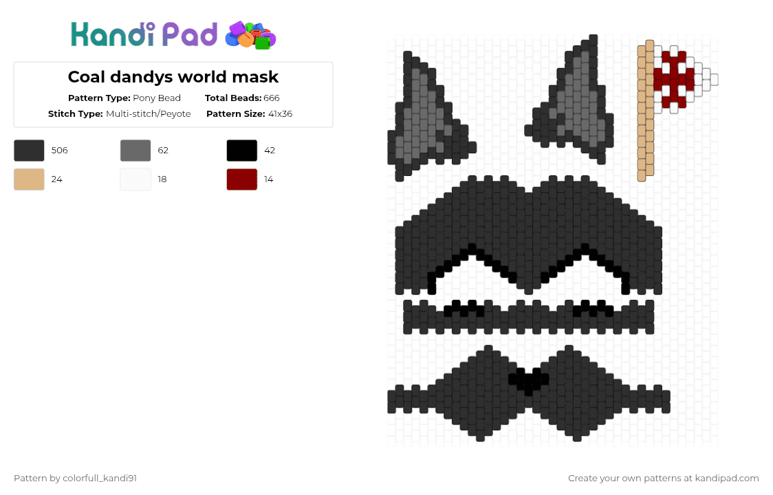 Coal dandys world mask - Pony Bead Pattern by colorfull_kandi91 on Kandi Pad - black,gray,dandys world,dandy,coal,rock,mask,therian