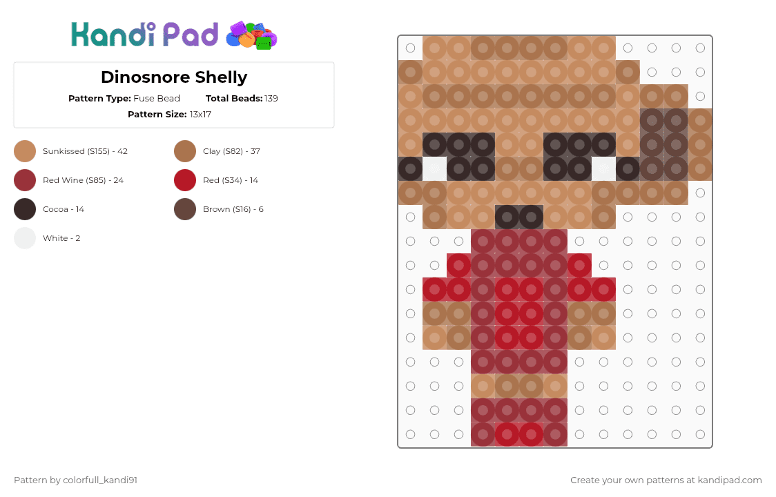 Dinosnore Shelly - Fuse Bead Pattern by colorfull_kandi91 on Kandi Pad - tan,shelly,dandys world