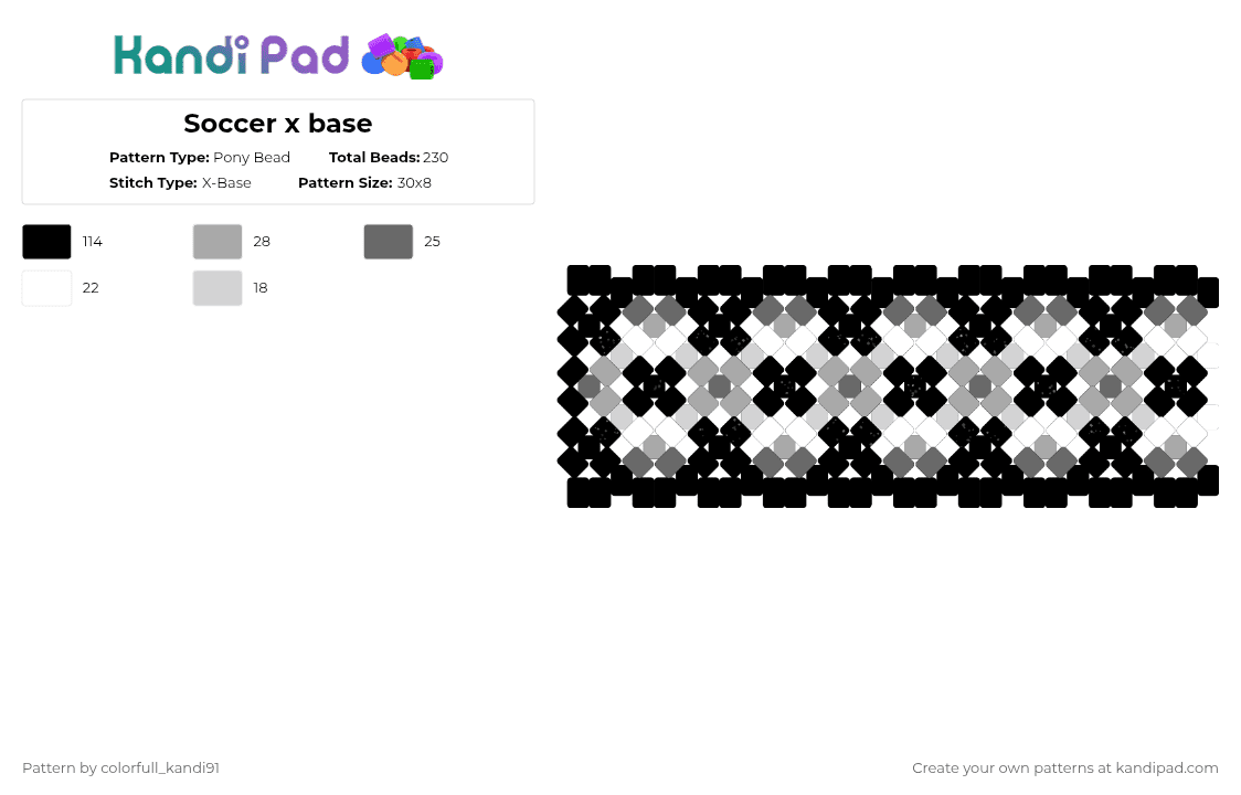 Soccer x base - Pony Bead Pattern by colorfull_kandi91 on Kandi Pad - black,gray,beige,cotdsoccer