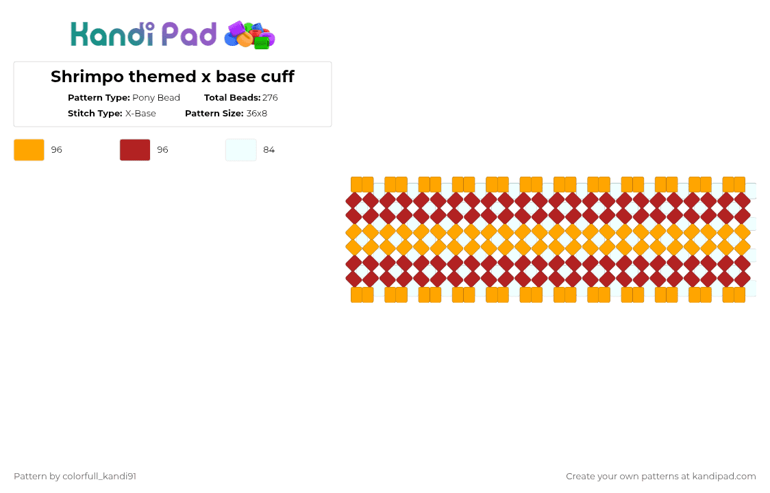 Shrimpo themed x base cuff - Pony Bead Pattern by colorfull_kandi91 on Kandi Pad - orange, red