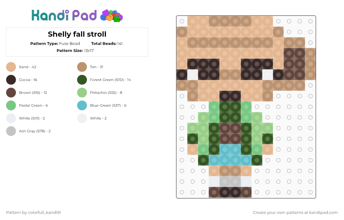 Shelly fall stroll - Fuse Bead Pattern by colorfull_kandi91 on Kandi Pad - beige,shelly,fall stroll,dandys world,shell