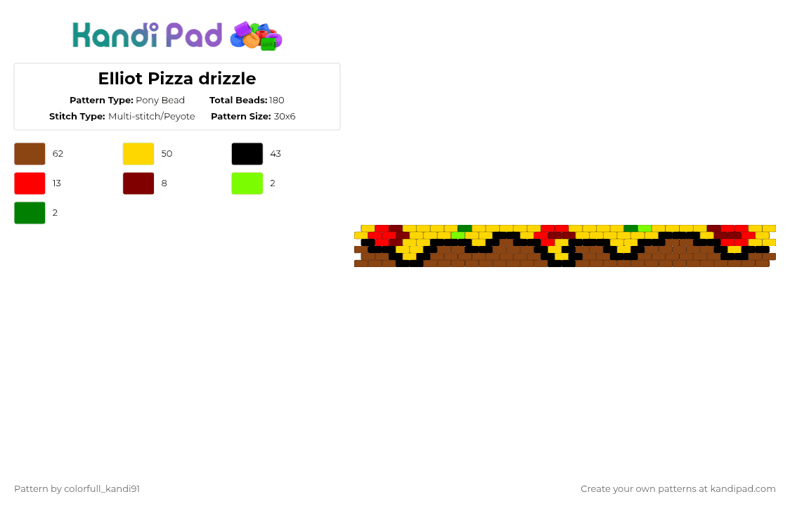 Elliot Pizza drizzle - Pony Bead Pattern by colorfull_kandi91 on Kandi Pad - red,yellow