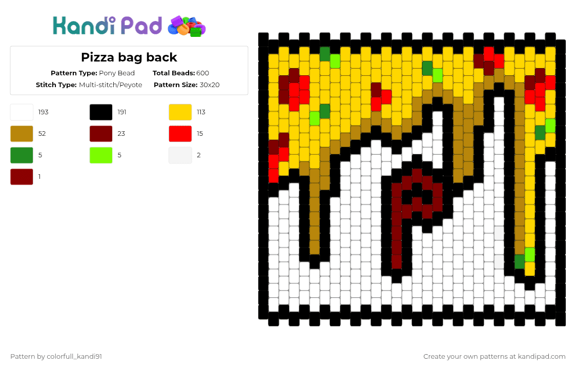 Pizza bag back - Pony Bead Pattern by colorfull_kandi91 on Kandi Pad - 