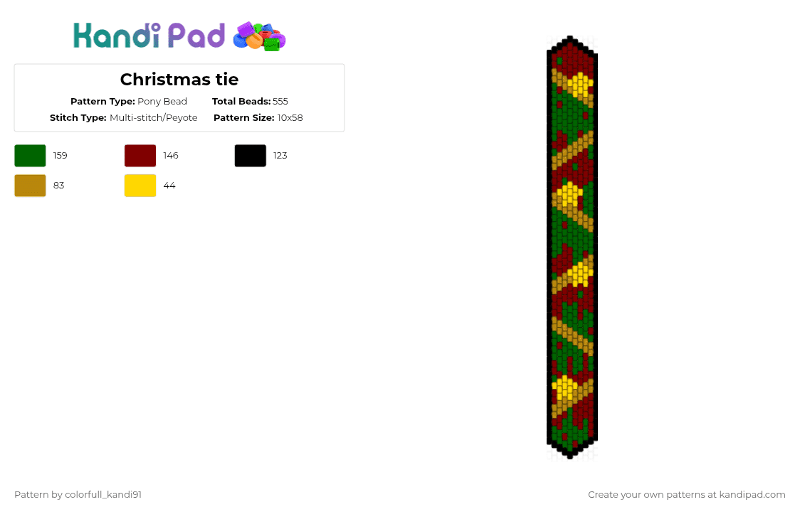 Christmas tie - Pony Bead Pattern by colorfull_kandi91 on Kandi Pad - brown,green,christmas,tie