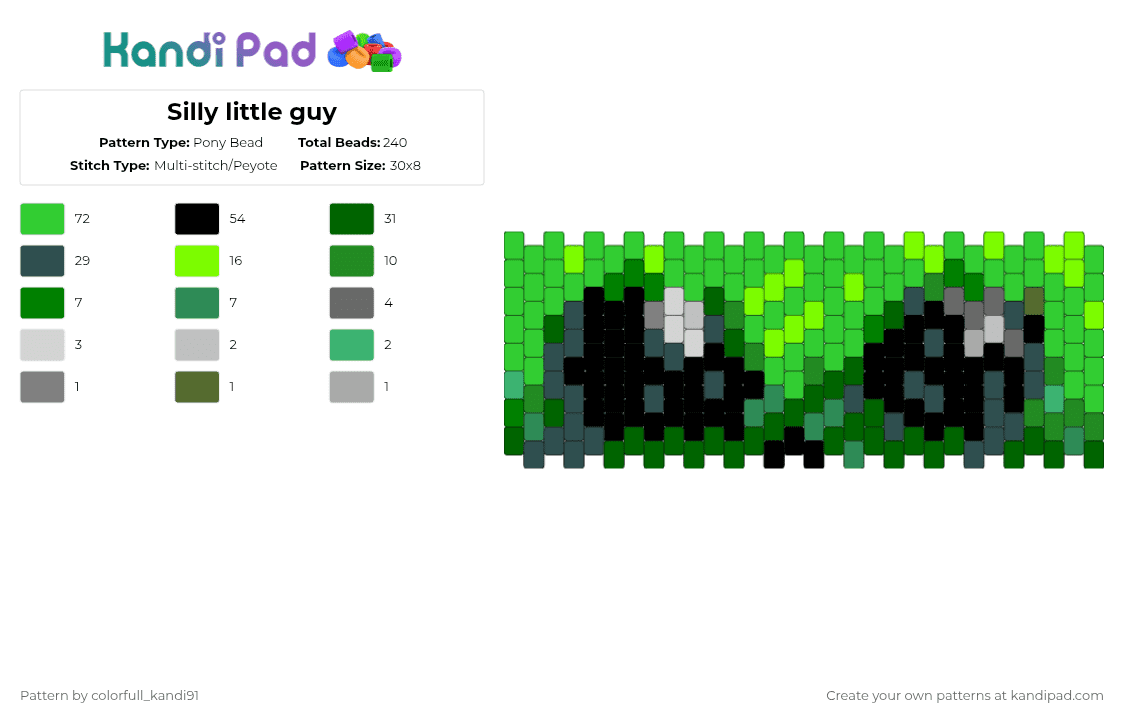 Silly little guy - Pony Bead Pattern by colorfull_kandi91 on Kandi Pad - green,alien,cute