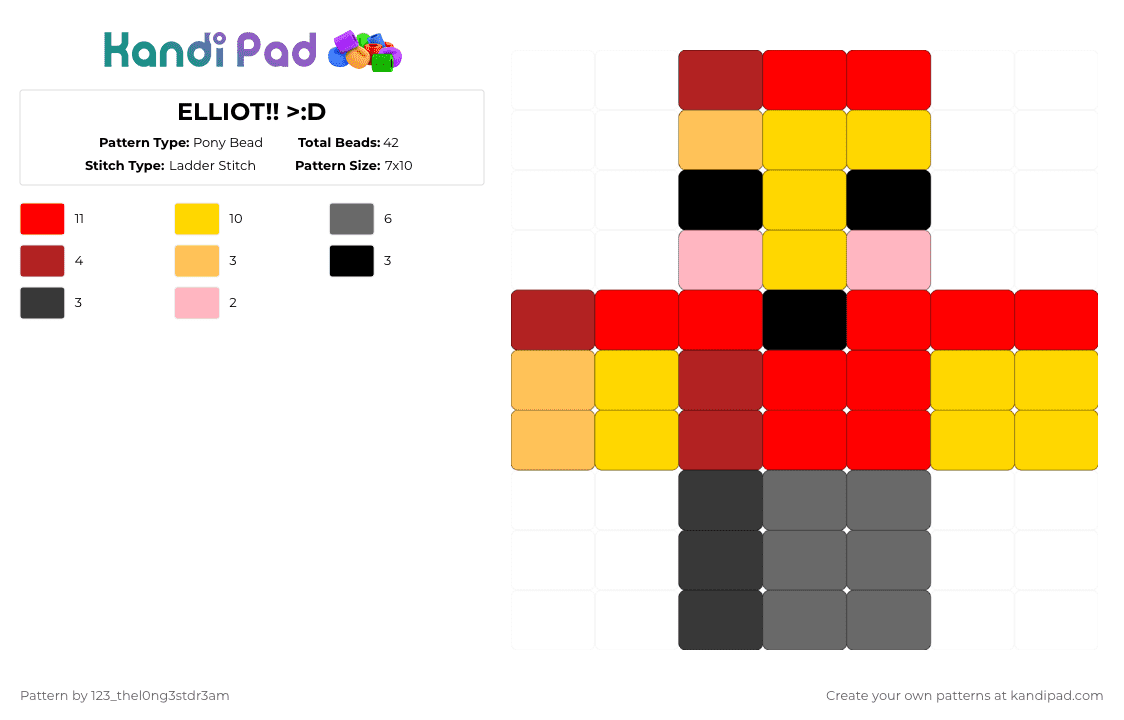 ELLIOT!! >:D - Pony Bead Pattern by 123_thel0ng3stdr3am on Kandi Pad - yellow,red,elliot,forsaken,waapp,elliottttt