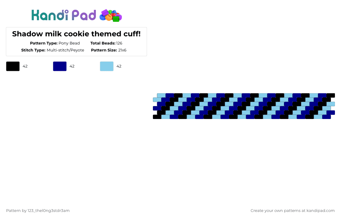 Shadow milk cookie themed cuff! - Pony Bead Pattern by 123_thel0ng3stdr3am on Kandi Pad - purple,light blue,shadow milk,shadow milk cookie,crk,cookie run kingdom,smc,cookie run,beast,cookie