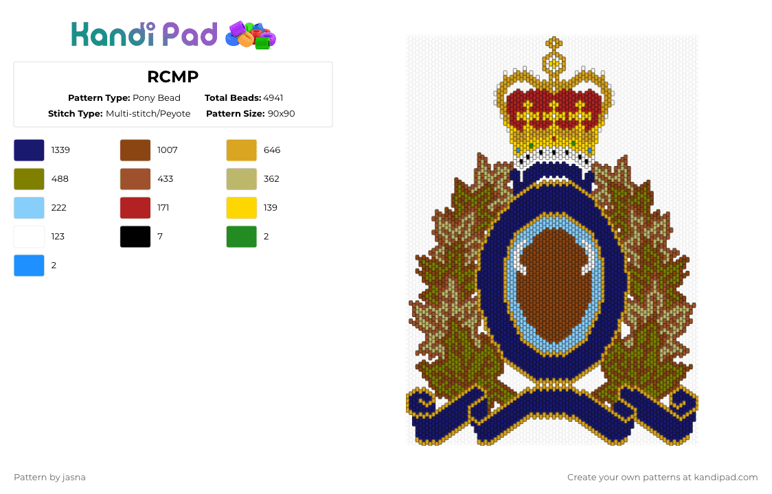 RCMP - Pony Bead Pattern by jasna on Kandi Pad - orange,red,purple