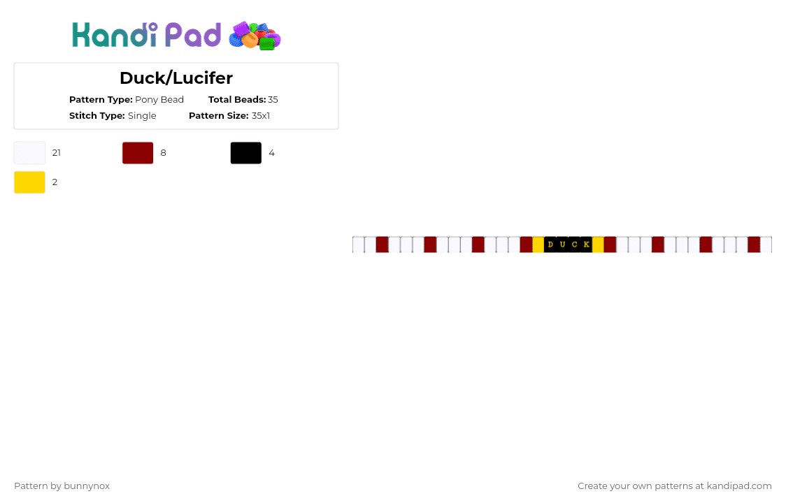 Duck/Lucifer - Pony Bead Pattern by bunnynox on Kandi Pad - white,red,hazbin hotel,lucifer,king of hell,duck