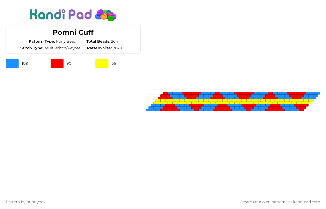 Pomni Cuff - Pony Bead Pattern by bunnynox on Kandi Pad - light blue,red,pomni,tadc,circus,cuff,clown,jester
