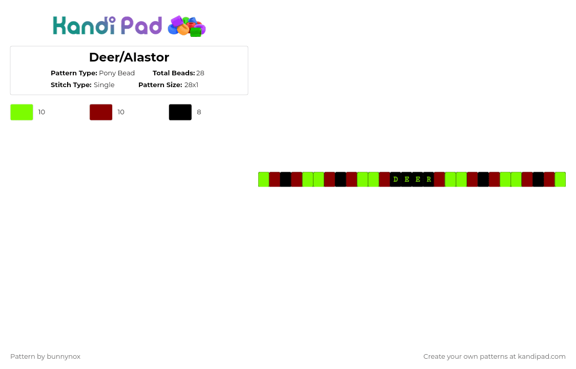 Deer/Alastor - Pony Bead Pattern by bunnynox on Kandi Pad - green,red,hazbin hotel,alastor,radio demon