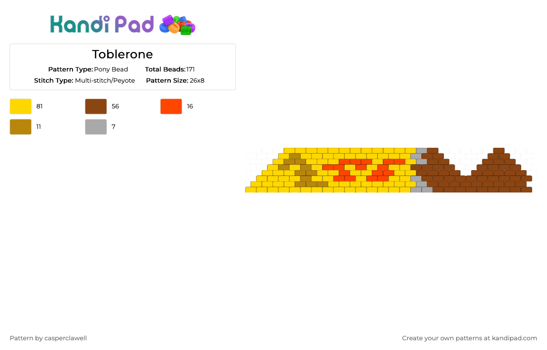 Toblerone - Pony Bead Pattern by casperclawell on Kandi Pad - yellow,red