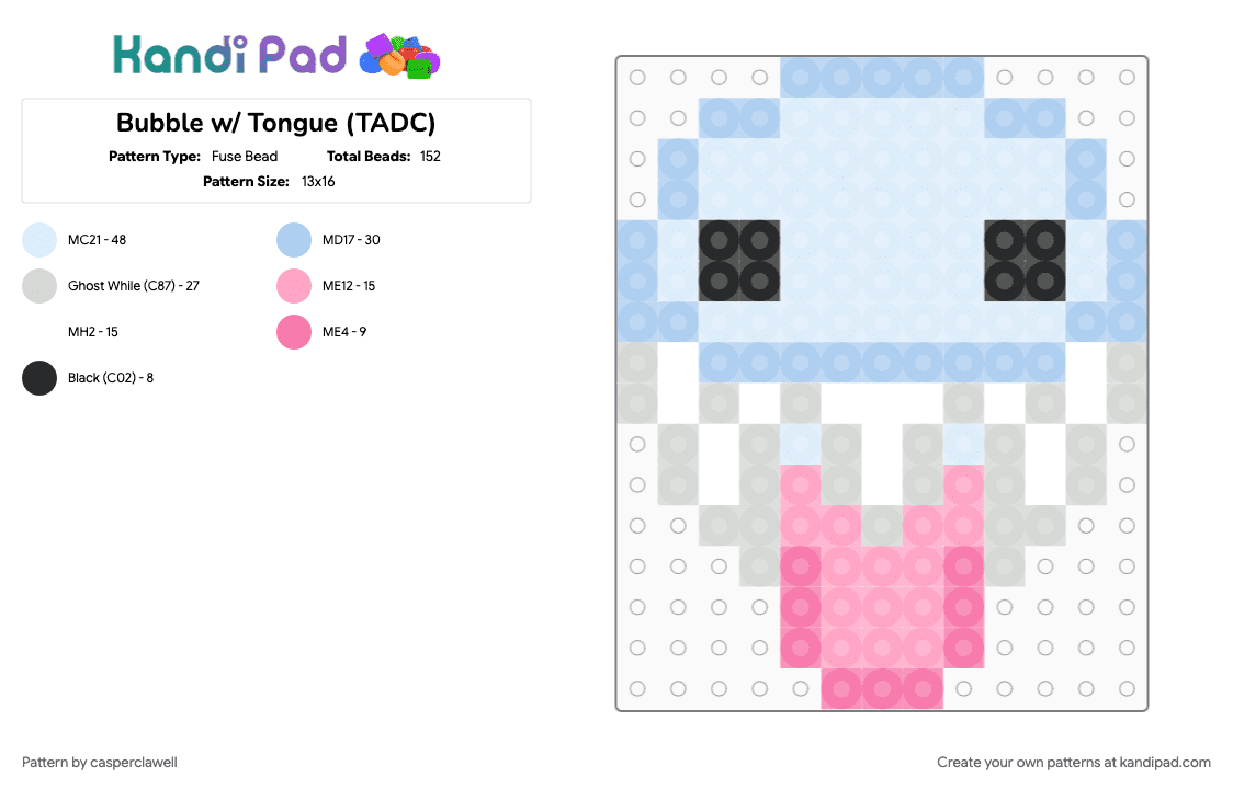 Bubble w/ Tongue (TADC) - Fuse Bead Pattern by casperclawell on Kandi Pad - blue, bubble, light blue, pink, tadc, the amazing digital circus, white