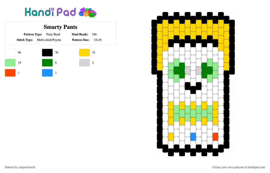 Smarty Pants - Pony Bead Pattern by casperclawell on Kandi Pad - teal, toy story, white, yellow